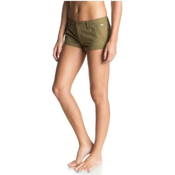 Roxy Shorts Womens Cheeky Chino Hot Pants Mid Rise Cuffed Green - Picture 2 of 16